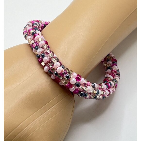 Pink Beaded Bracelet Vintage Boho Retro Handmade Rope Spring Easter Summer - Picture 4 of 6
